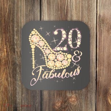 Fabulous & 20 Sparkly Heel 20th Birthday Coaster