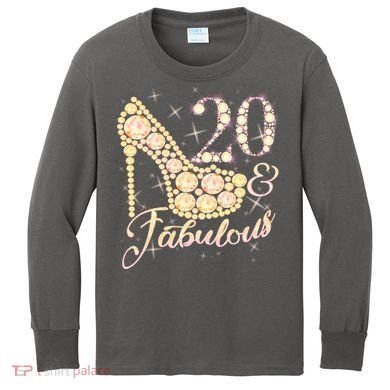 Fabulous & 20 Sparkly Heel 20th Birthday Kids Long Sleeve Shirt