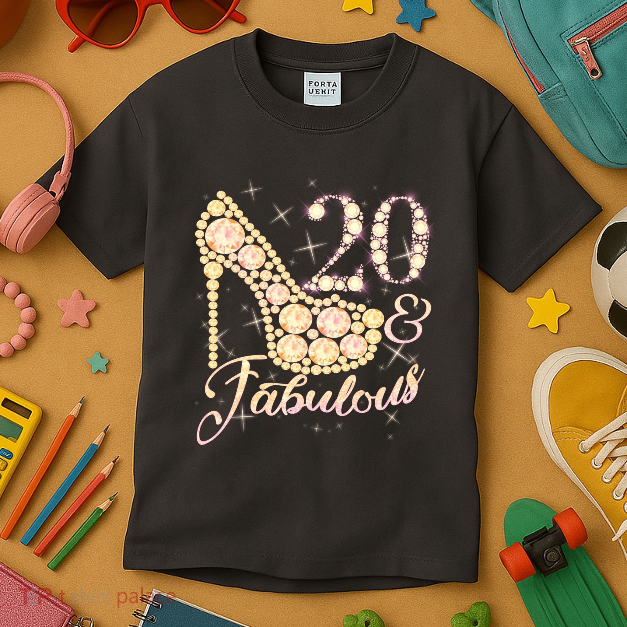 Fabulous & 20 Sparkly Heel 20th Birthday Kids T-Shirt