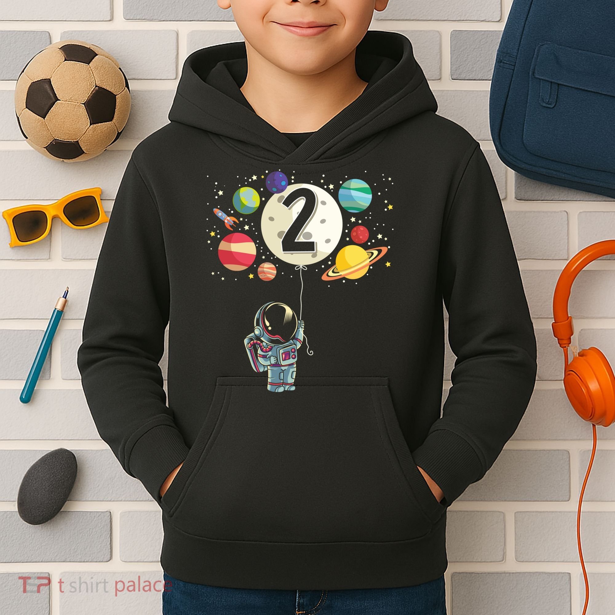 Funny 2 Years Old Birthday Boy Gift Astronaut 2nd Birthday Gift 1 Kids Hoodie