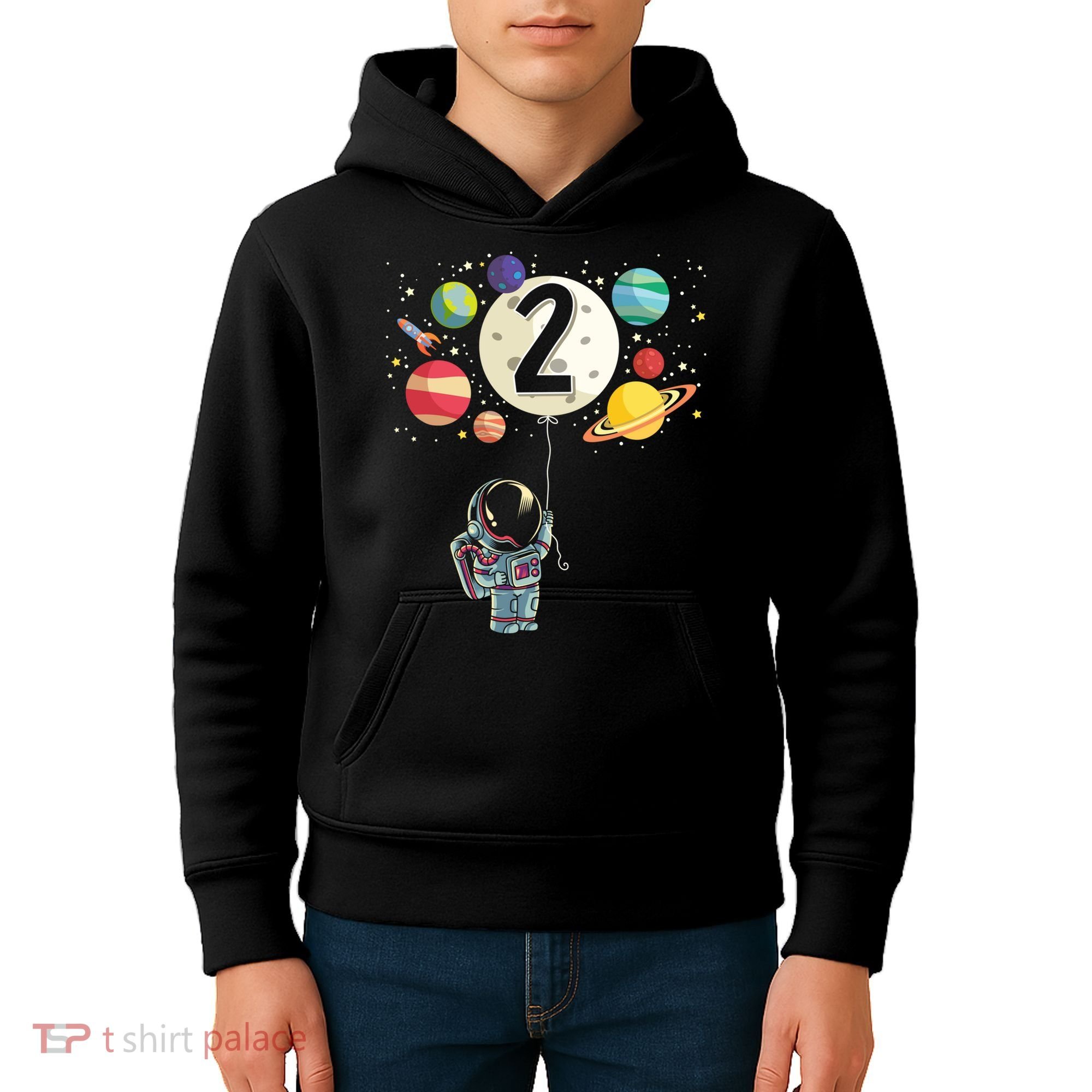 Funny 2 Years Old Birthday Boy Gift Astronaut 2nd Birthday Gift 1 Kids Hoodie