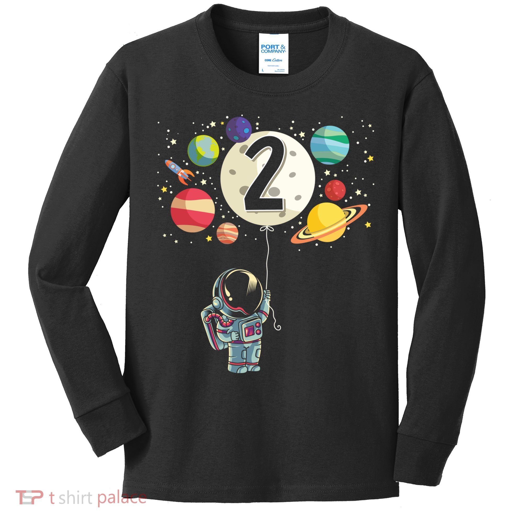Funny 2 Years Old Birthday Boy Gift Astronaut 2nd Birthday Gift 1 Kids Long Sleeve Shirt