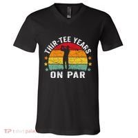 Funny 30th Birthday Golf Pun Retro Sunset 30 Year Old Golfer V-Neck T-Shirt thumb 0