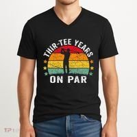 Funny 30th Birthday Golf Pun Retro Sunset 30 Year Old Golfer V-Neck T-Shirt thumb 2