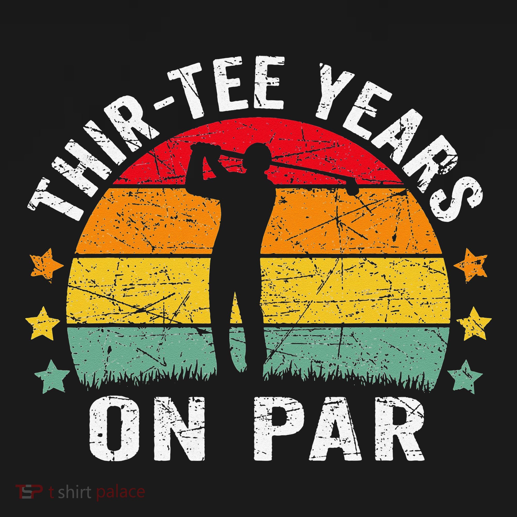 Funny 30th Birthday Golf Pun Retro Sunset 30 Year Old Golfer V-Neck T-Shirt