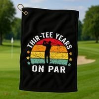 Funny 30th Birthday Golf Pun Retro Sunset 30 Year Old Golfer Golf Towel thumb 1
