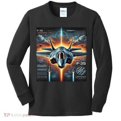 F 35 Lightning Ii Fighter Jet Aviation Design Kids Long Sleeve Shirt