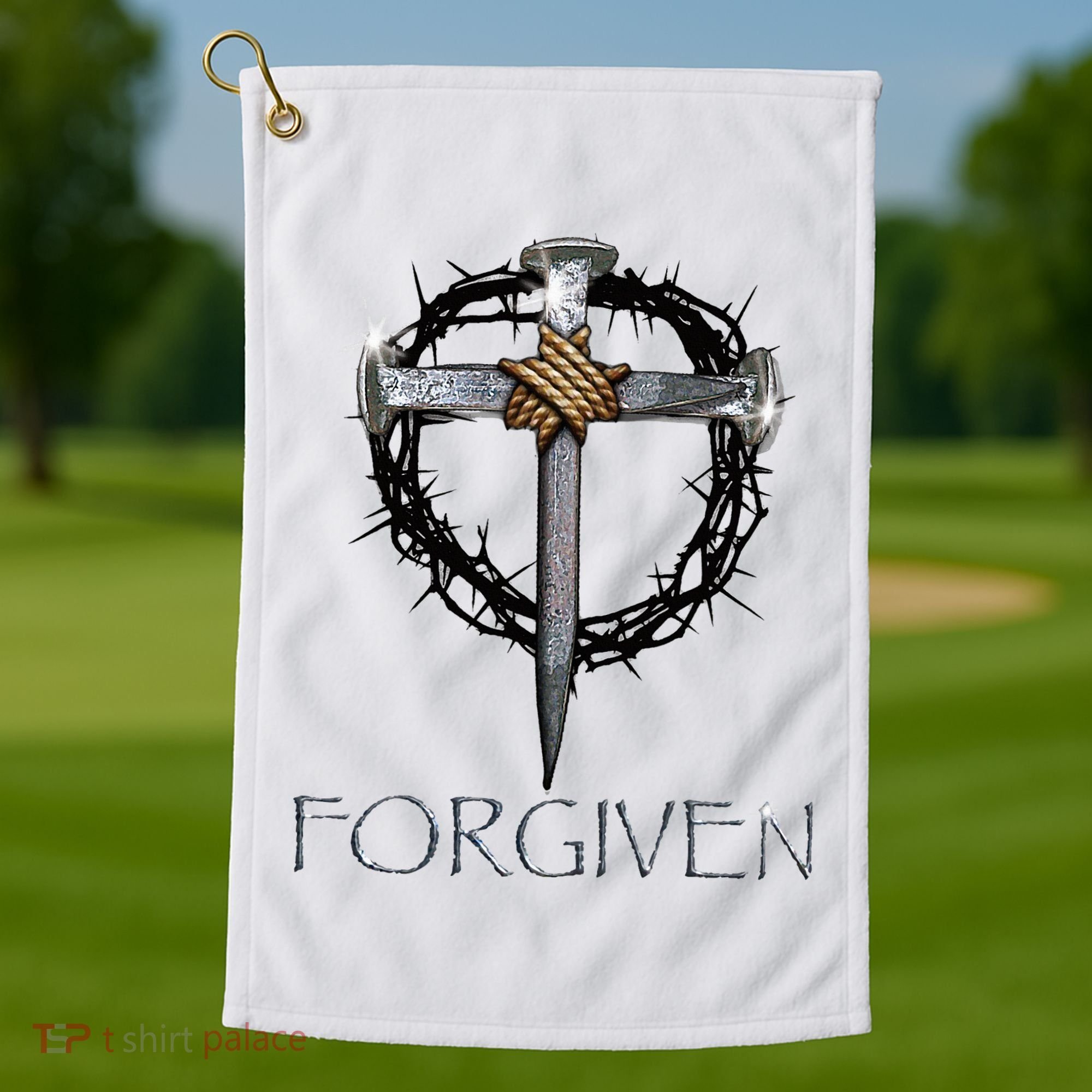 Forgiven 3 Nails Crown Of Thorns Golf Towel