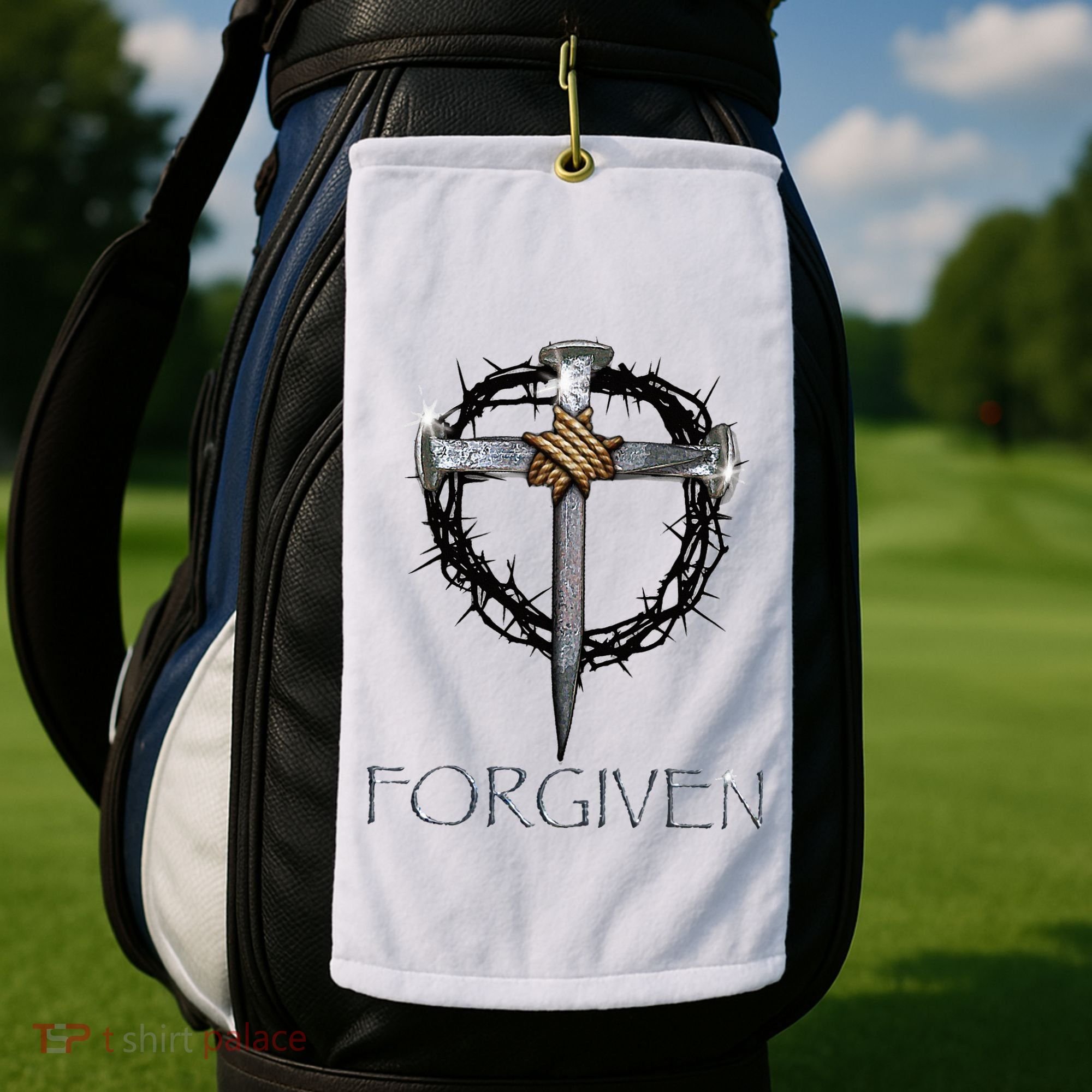 Forgiven 3 Nails Crown Of Thorns Golf Towel