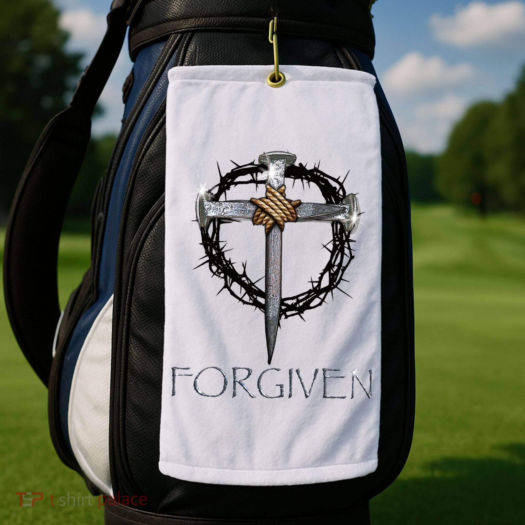 Forgiven  3 Nails crown of thorns  Golf Towel
