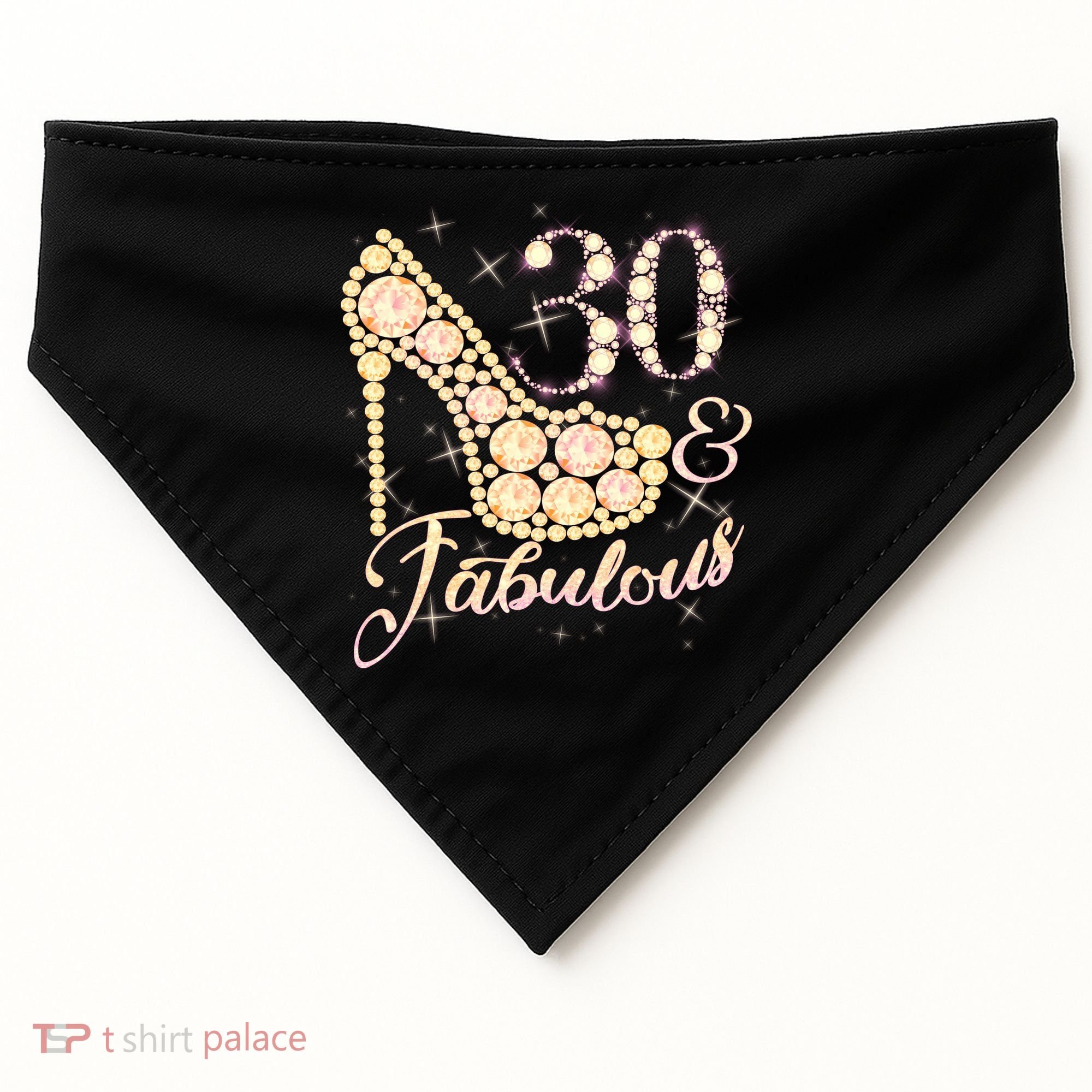 Fabulous & 30 Sparkly Heel 30th Birthday USA-Made Doggie Bandana