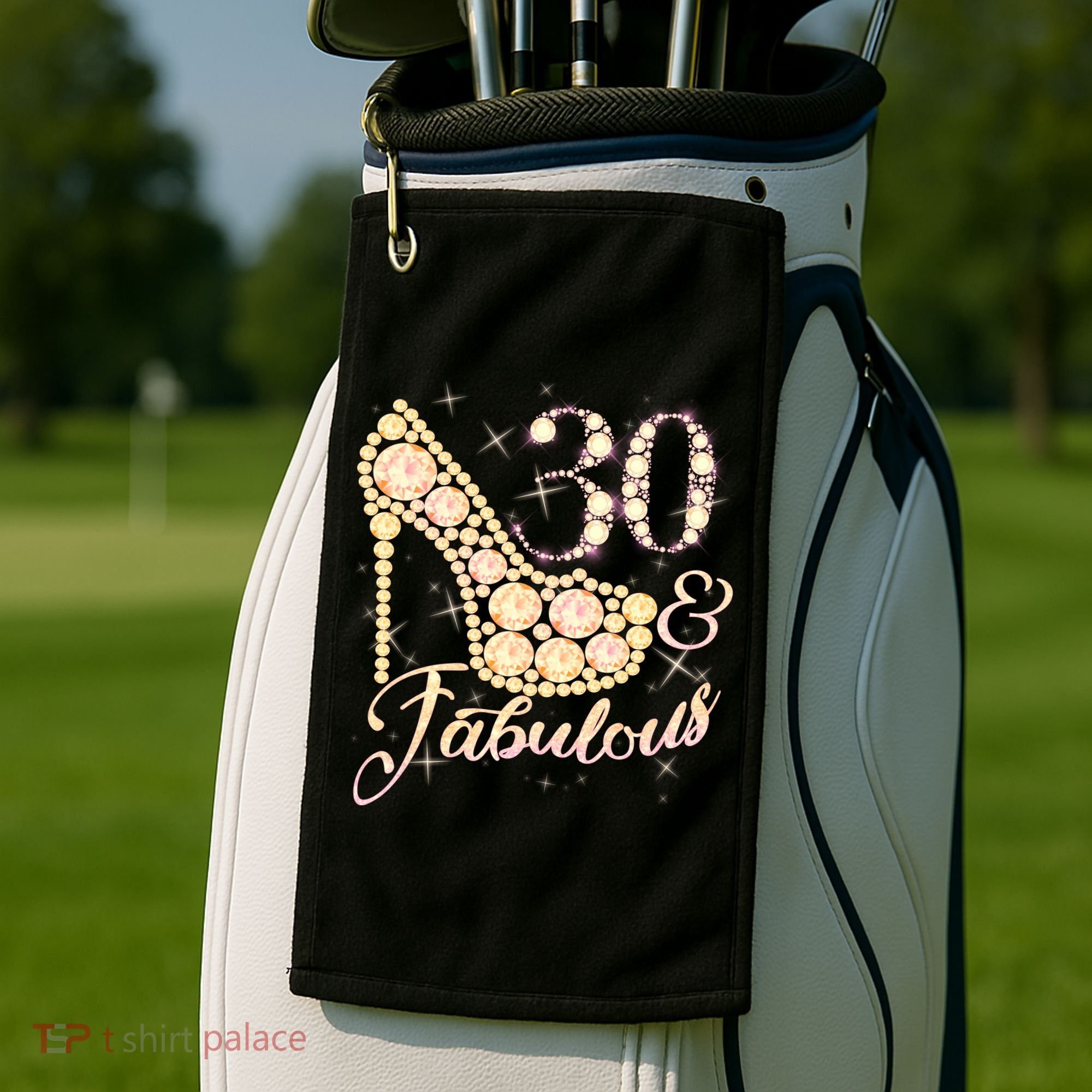 Fabulous & 30 Sparkly Heel 30th Birthday Golf Towel