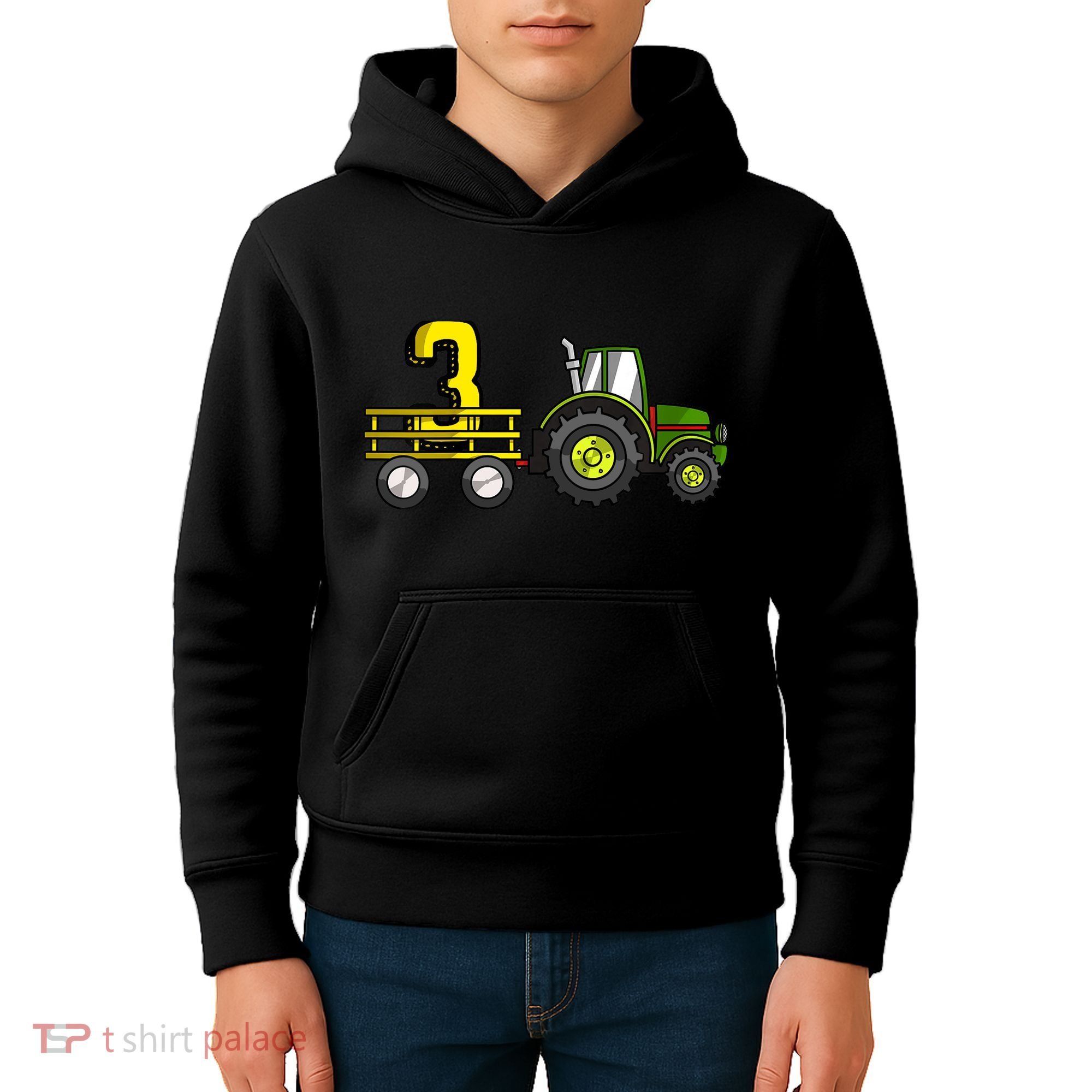 Farm 3 Year Old Barnyard Boy 3rd Birthday Tractor Kids Hoodie