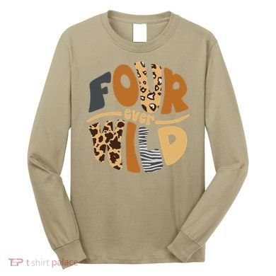 Funny 4yr 4th Birthday Four Ever Wild Leopard Long Sleeve Shirt