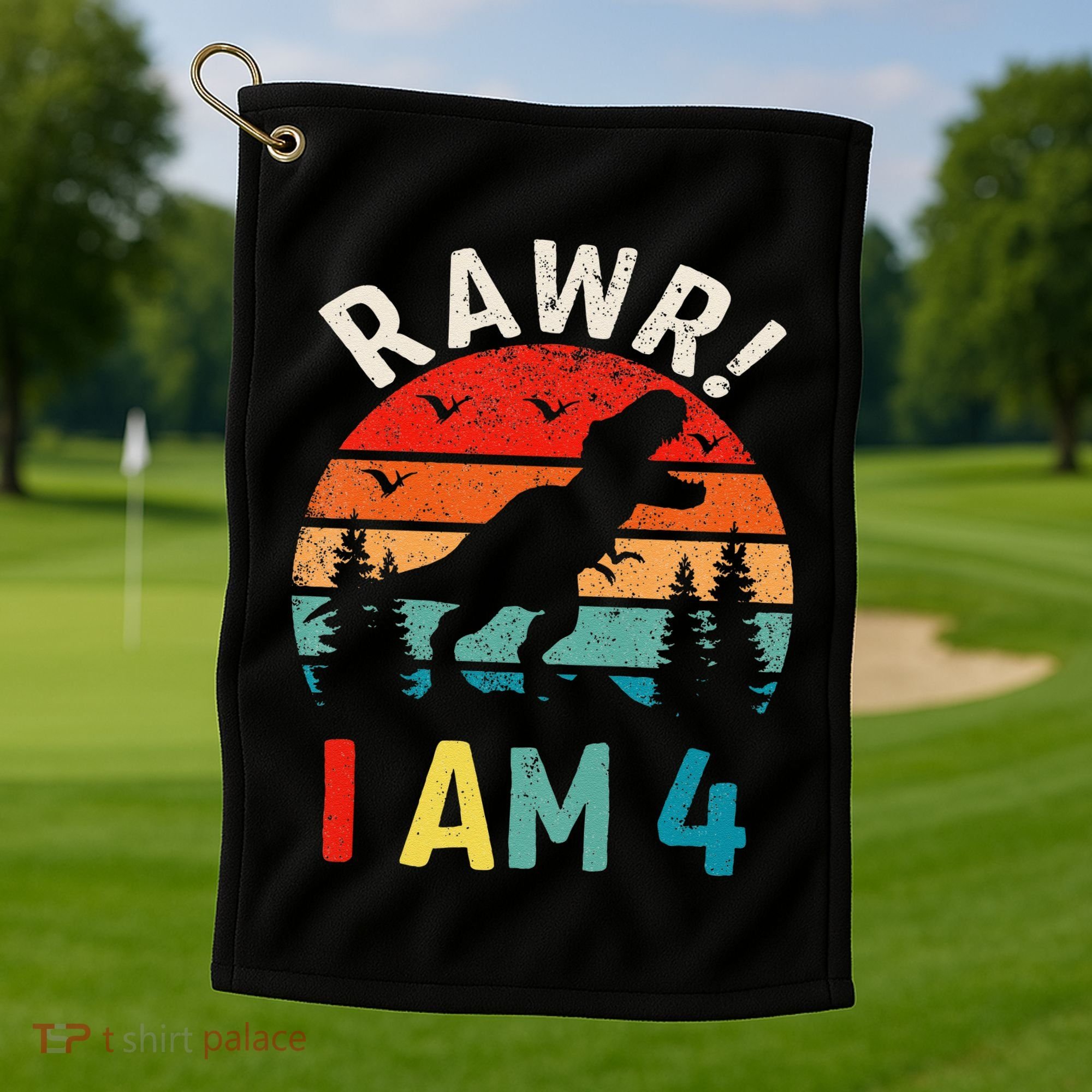 Funny 4th Birthday Dinosaur Rawr Im 4 Year Old For Golf Towel