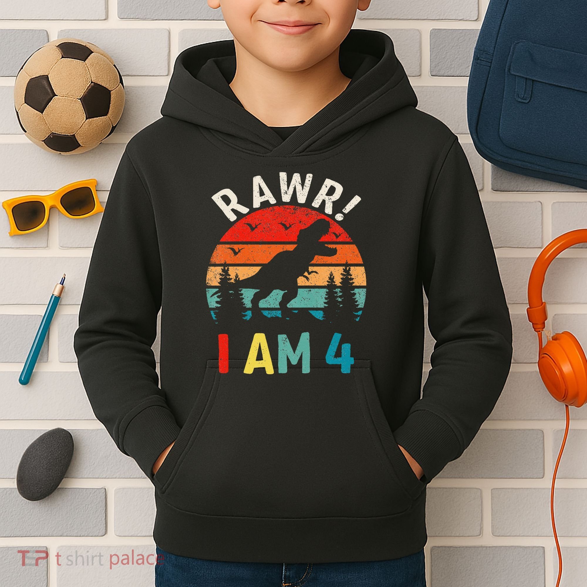 Funny 4th Birthday Dinosaur Rawr Im 4 Year Old For Kids Hoodie