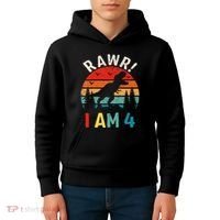 Funny 4th Birthday Dinosaur Rawr Im 4 Year Old For Kids Hoodie thumb 4