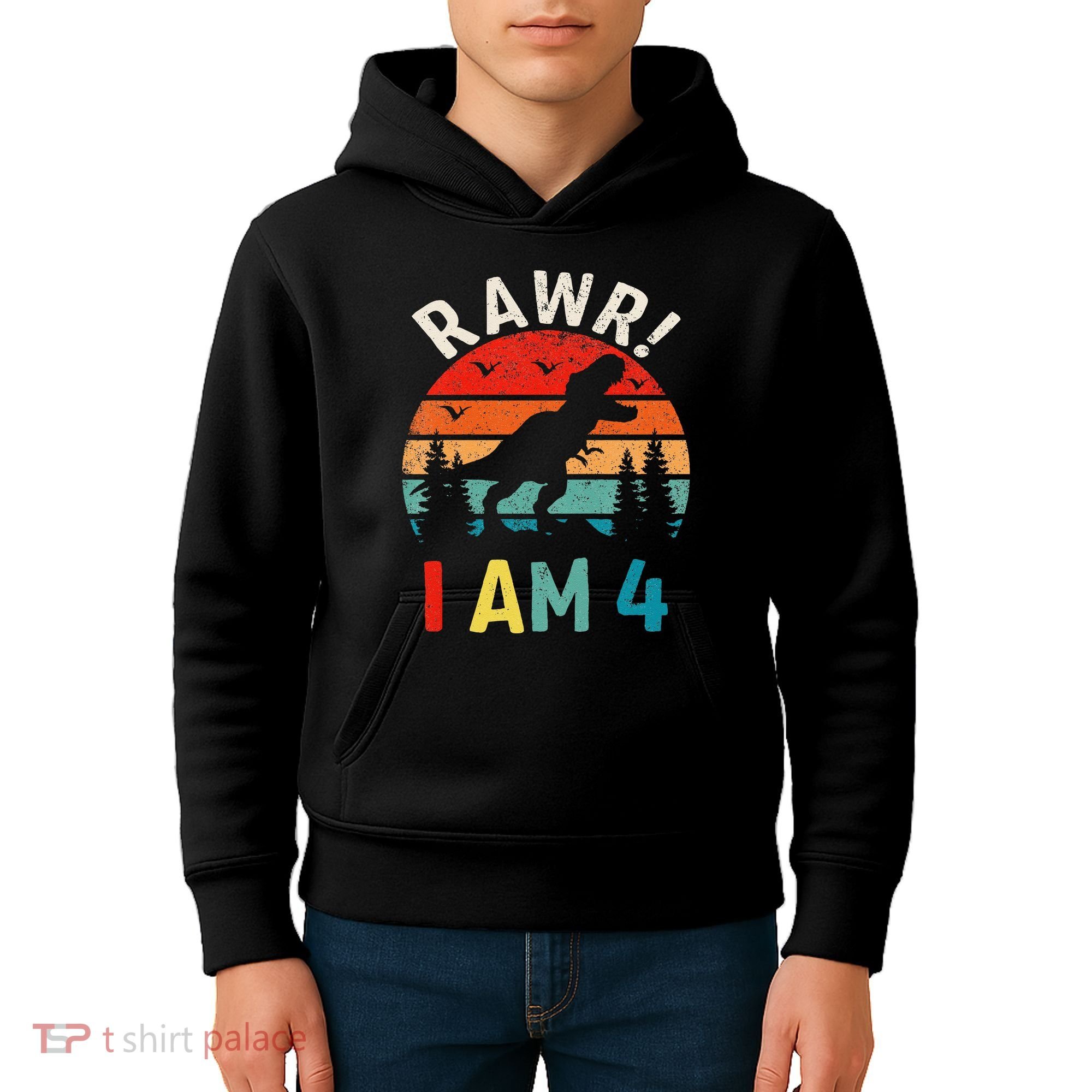 Funny 4th Birthday Dinosaur Rawr Im 4 Year Old For Kids Hoodie