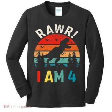 Funny 4th Birthday Dinosaur Rawr Im 4 Year Old For Kids Long Sleeve Shirt