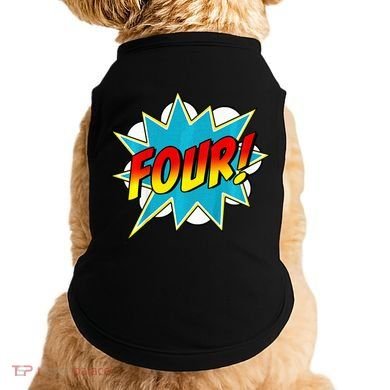 Four! 4th Birthday Superhero 4 Years Old Comic Book Doggie Tank