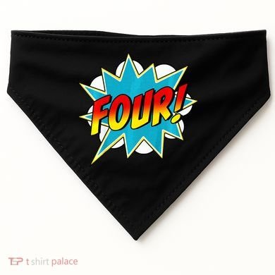 Four! 4th Birthday Superhero 4 Years Old Comic Book USA-Made Doggie Bandana