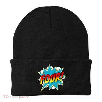 Four! 4th Birthday Superhero 4 Years Old Comic Book Beanie