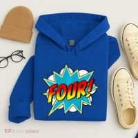 Four! 4th Birthday Superhero 4 Years Old Comic Book Hoodie thumb 4