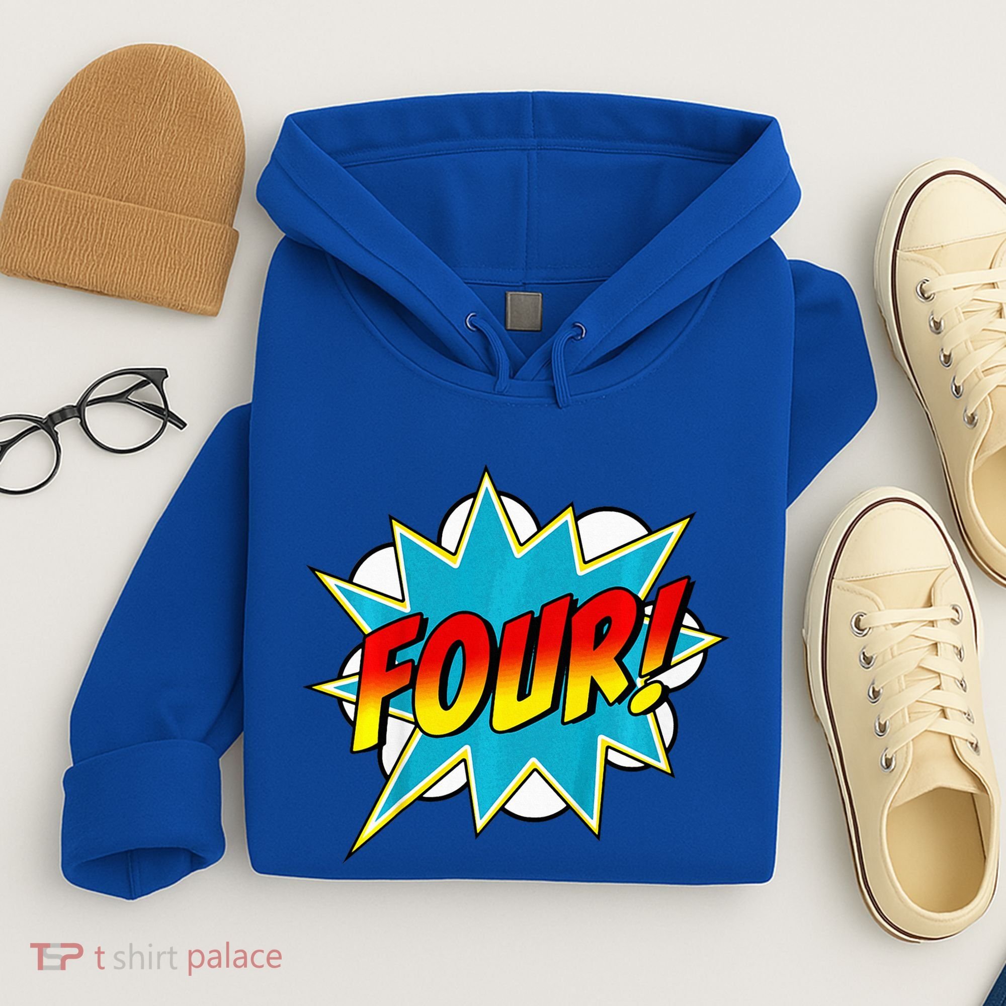 Four! 4th Birthday Superhero 4 Years Old Comic Book Hoodie