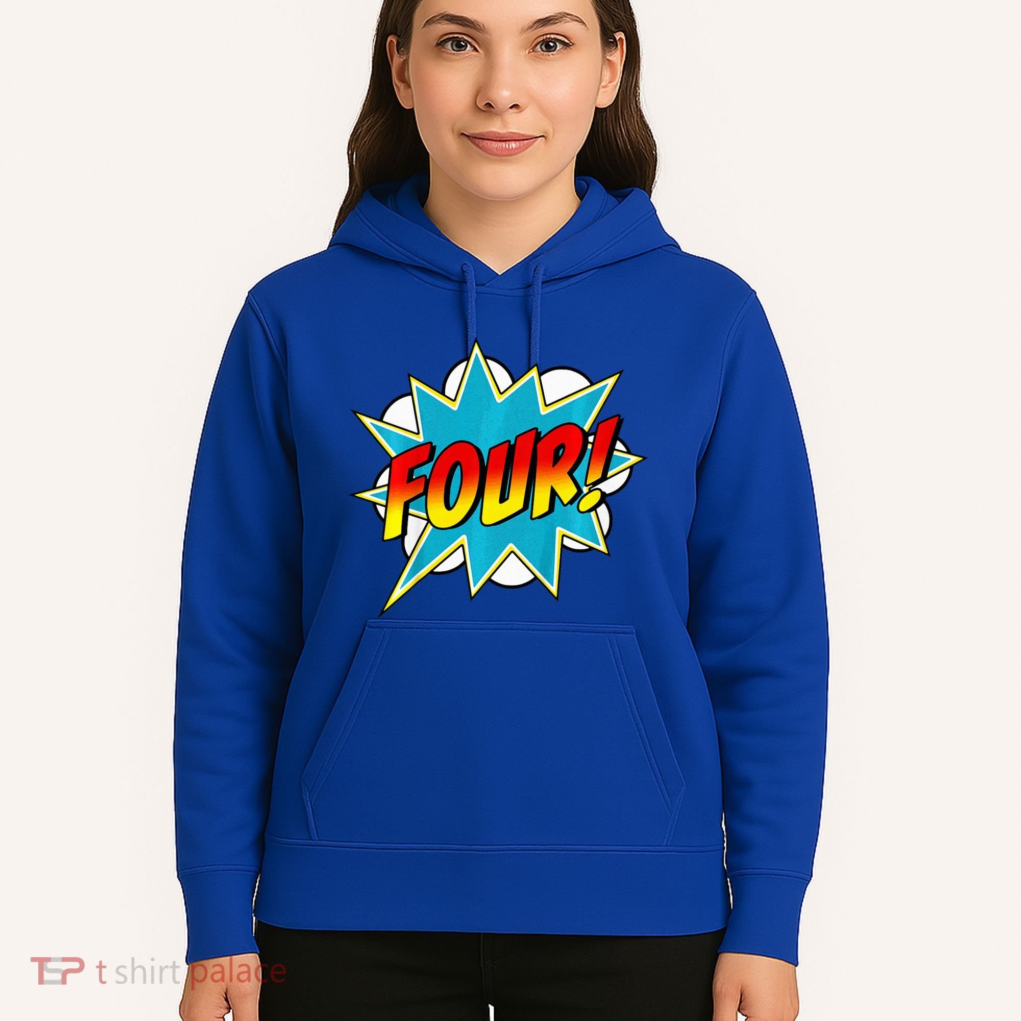 Four! 4th Birthday Superhero 4 Years Old Comic Book Hoodie