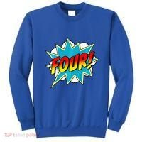 Four! 4th Birthday Superhero 4 Years Old Comic Book Sweatshirt thumb 0