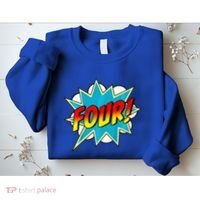 Four! 4th Birthday Superhero 4 Years Old Comic Book Sweatshirt thumb 2