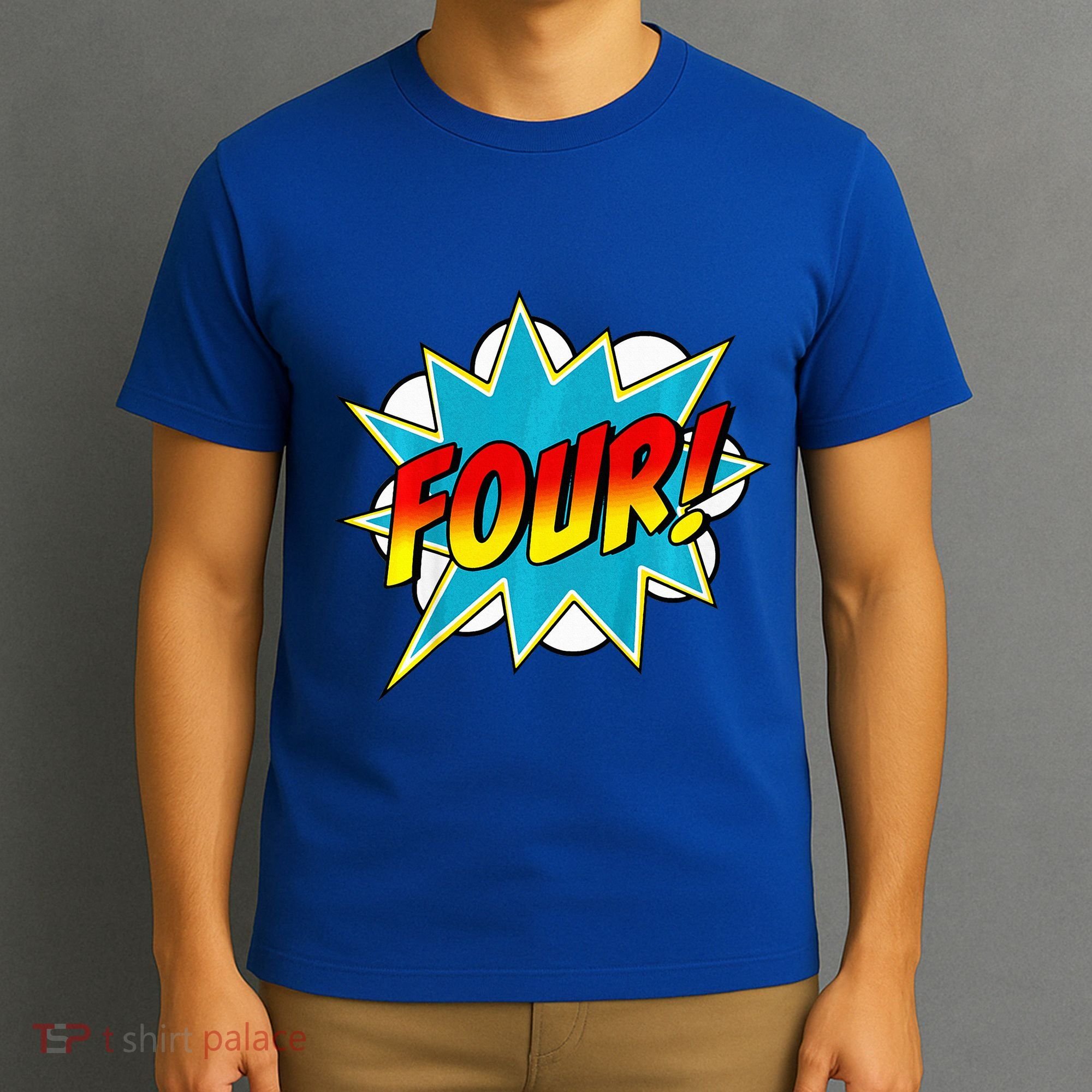 Four! 4th Birthday Superhero 4 Years Old Comic Book T-Shirt