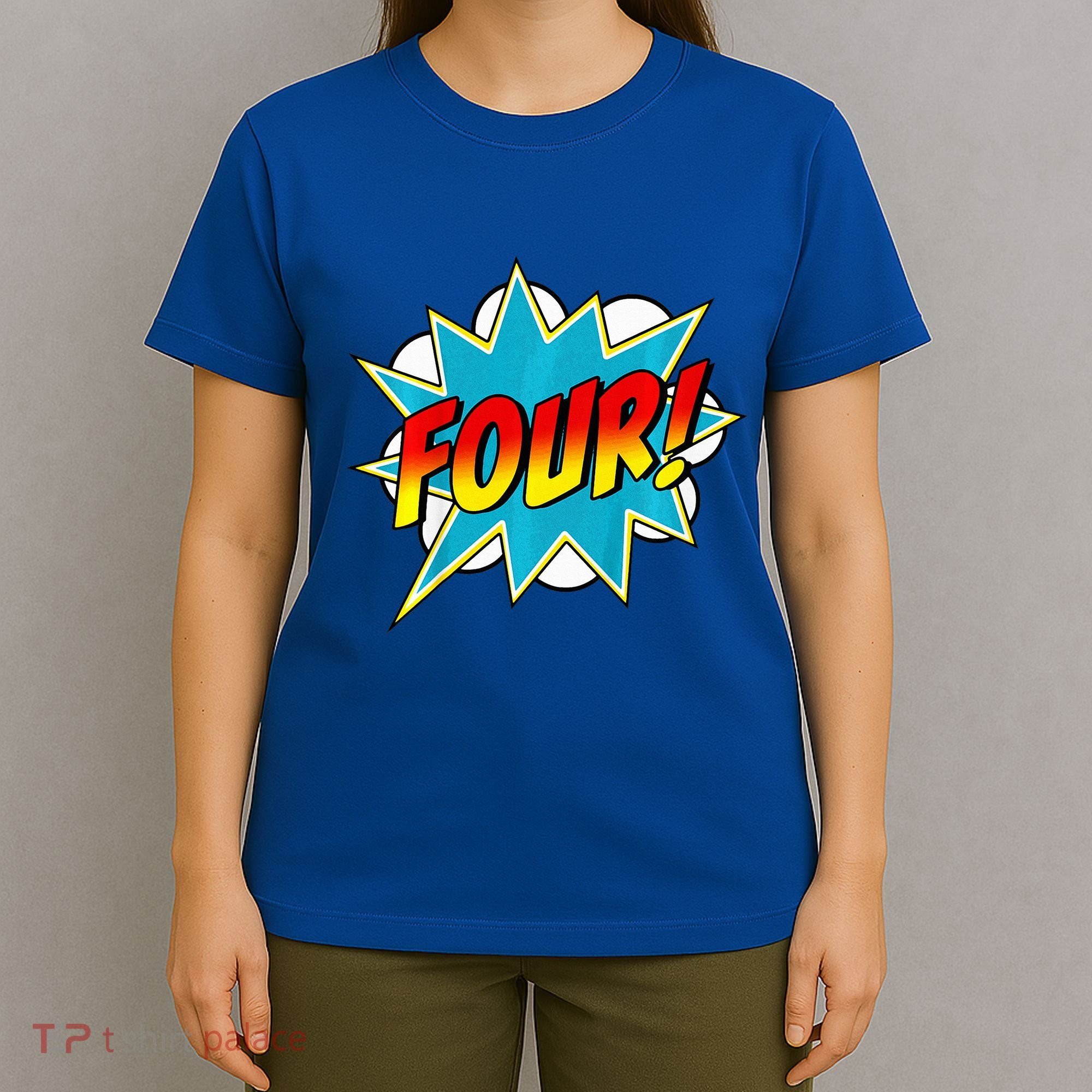Four! 4th Birthday Superhero 4 Years Old Comic Book T-Shirt