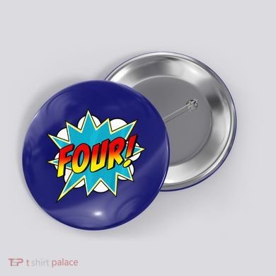 Four! 4th Birthday Superhero 4 Years Old Comic Book Button