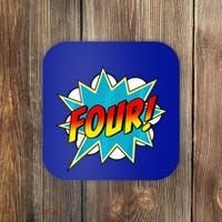 Four! 4th Birthday Superhero 4 Years Old Comic Book Coaster thumb 0
