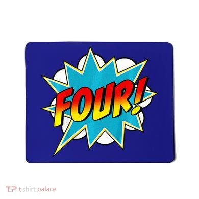 Four! 4th Birthday Superhero 4 Years Old Comic Book Mousepad