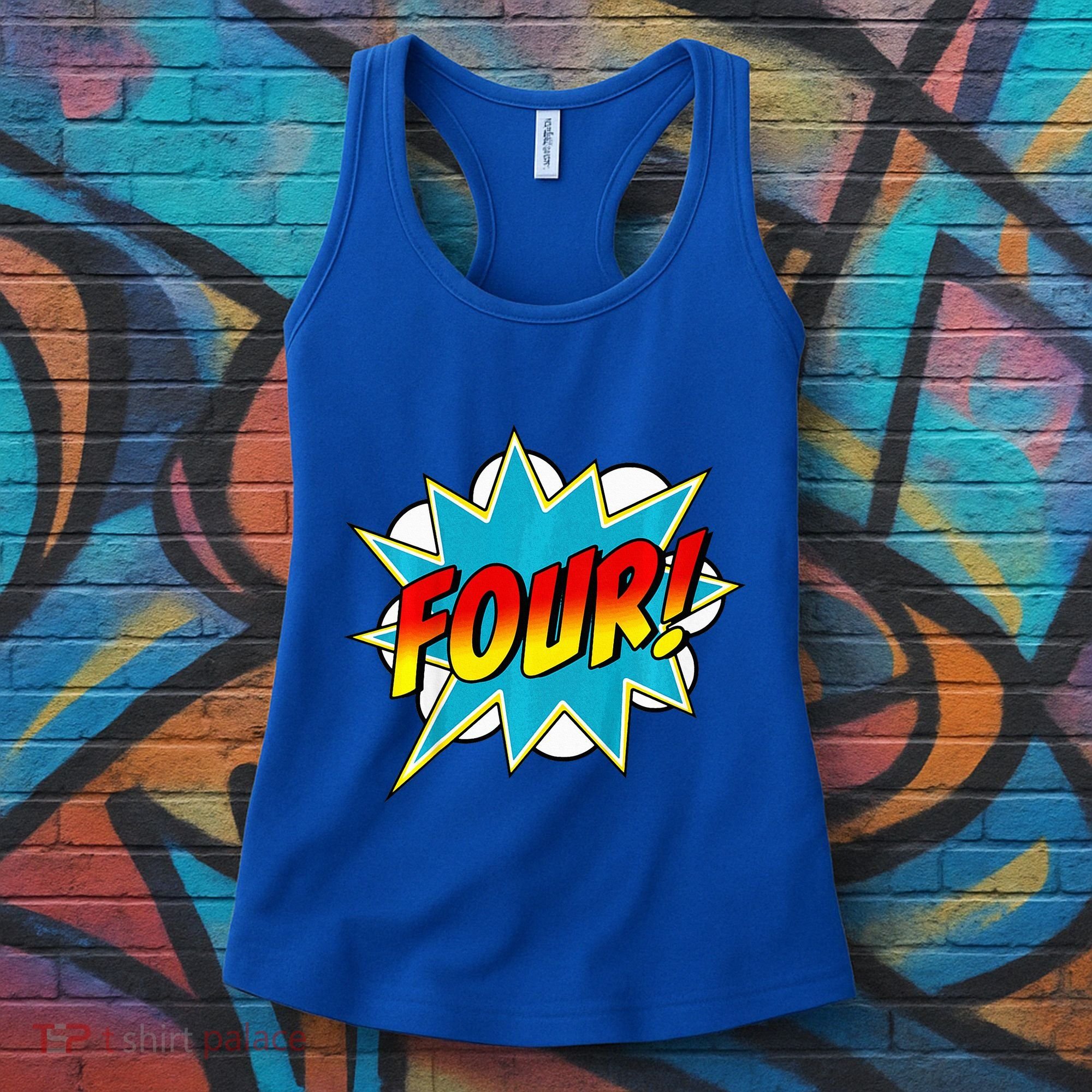 Four! 4th Birthday Superhero 4 Years Old Comic Book Women's Tank Top