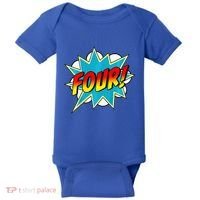 Four! 4th Birthday Superhero 4 Years Old Comic Book Baby Bodysuit thumb 0