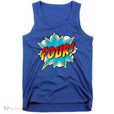Four! 4th Birthday Superhero 4 Years Old Comic Book Tank Top