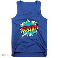 Four! 4th Birthday Superhero 4 Years Old Comic Book Tank Top thumb 0