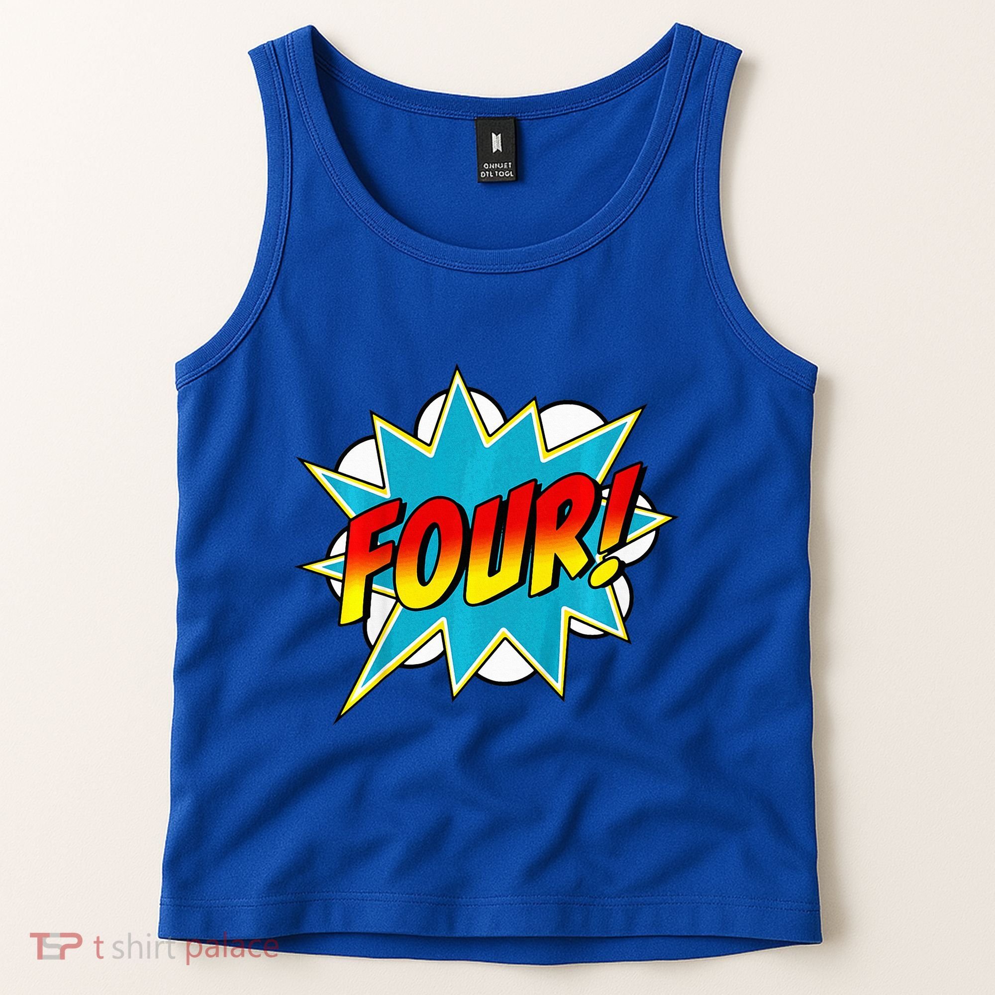 Four! 4th Birthday Superhero 4 Years Old Comic Book Tank Top