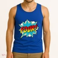 Four! 4th Birthday Superhero 4 Years Old Comic Book Tank Top thumb 3