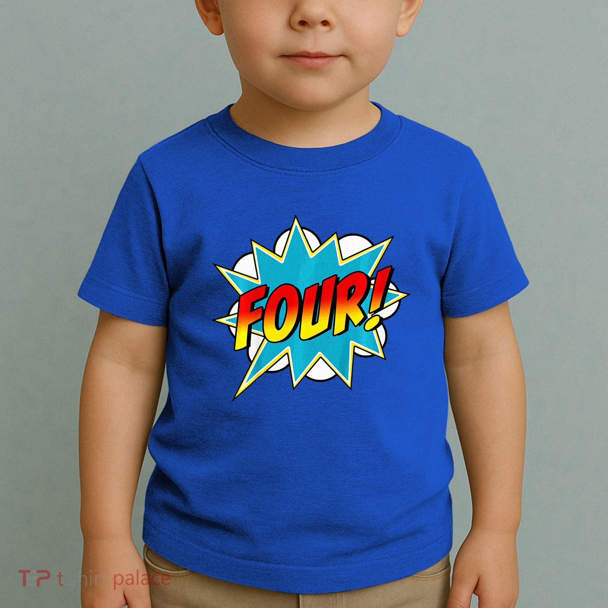 Four! 4th Birthday Superhero 4 Years Old Comic Book Toddler T-Shirt