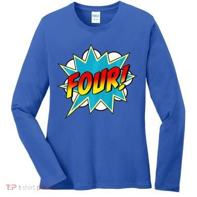 Four! 4th Birthday Superhero 4 Years Old Comic Book Women's Long Sleeve Shirt