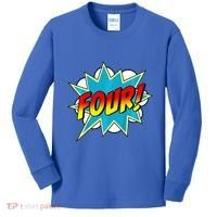 Four! 4th Birthday Superhero 4 Years Old Comic Book Kids Long Sleeve Shirt thumb 0