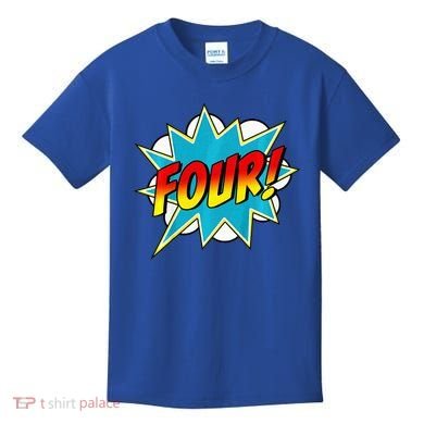 Four! 4th Birthday Superhero 4 Years Old Comic Book Kids T-Shirt