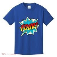 Four! 4th Birthday Superhero 4 Years Old Comic Book Kids T-Shirt thumb 0