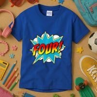 Four! 4th Birthday Superhero 4 Years Old Comic Book Kids T-Shirt thumb 3