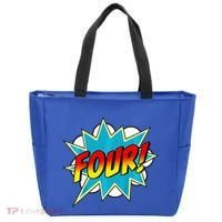 Four! 4th Birthday Superhero 4 Years Old Comic Book Tote Bag thumb 0