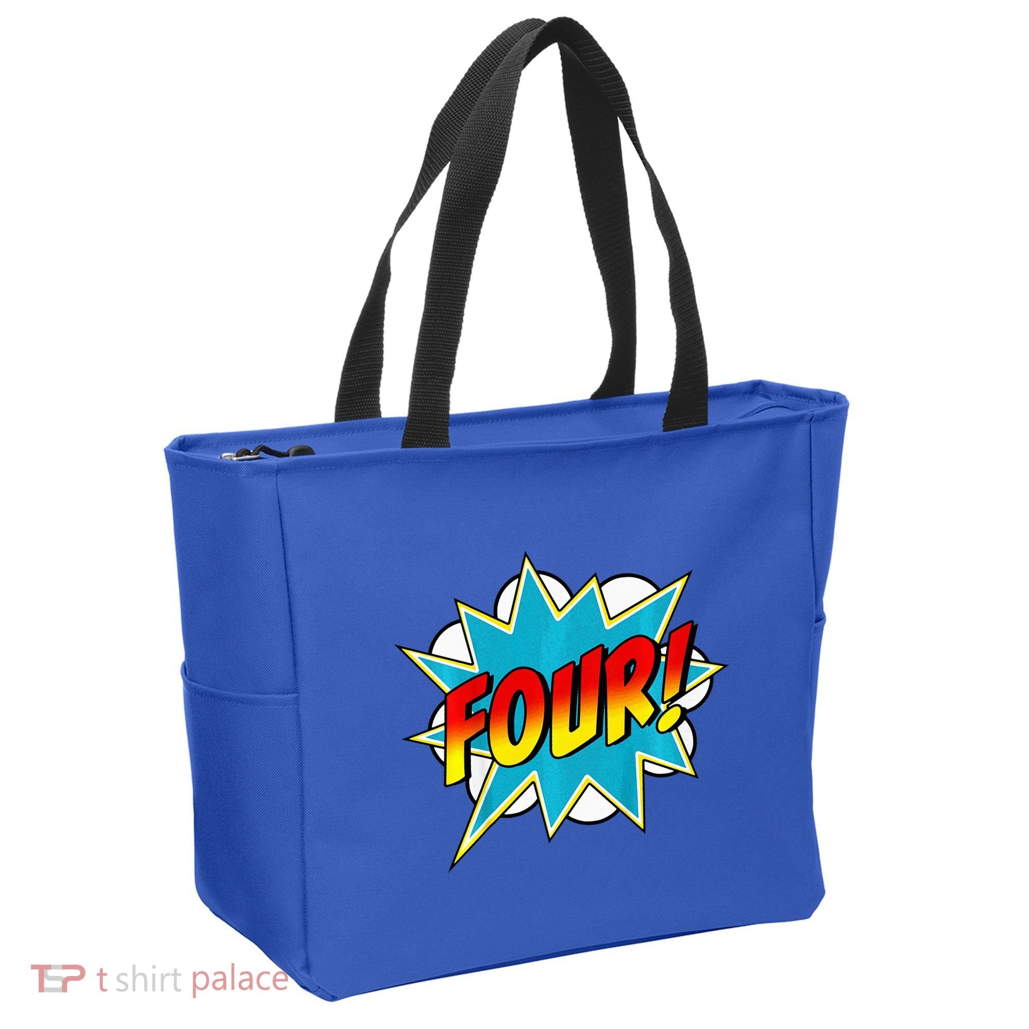 Four! 4th Birthday Superhero 4 Years Old Comic Book Tote Bag